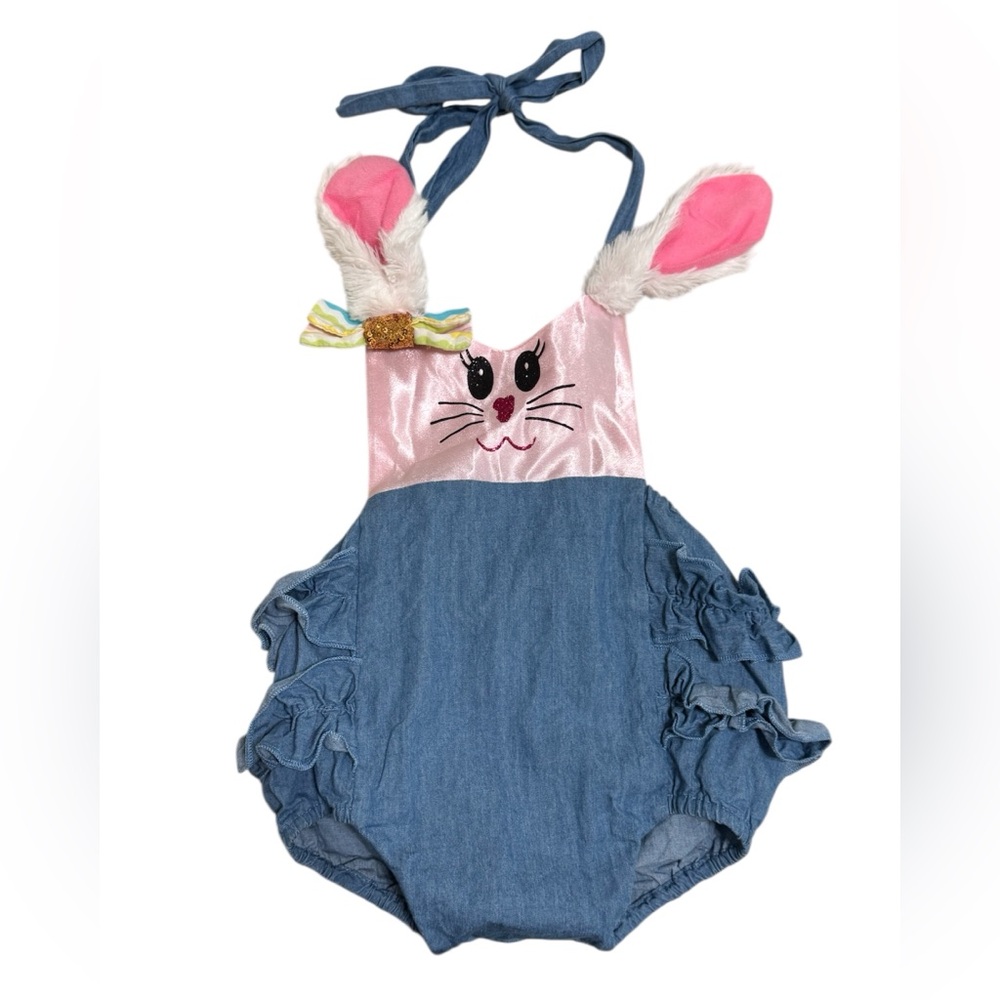 Baby toddler 18-24 months Belle Threads Bunny Rabbit Denim Romper Easter